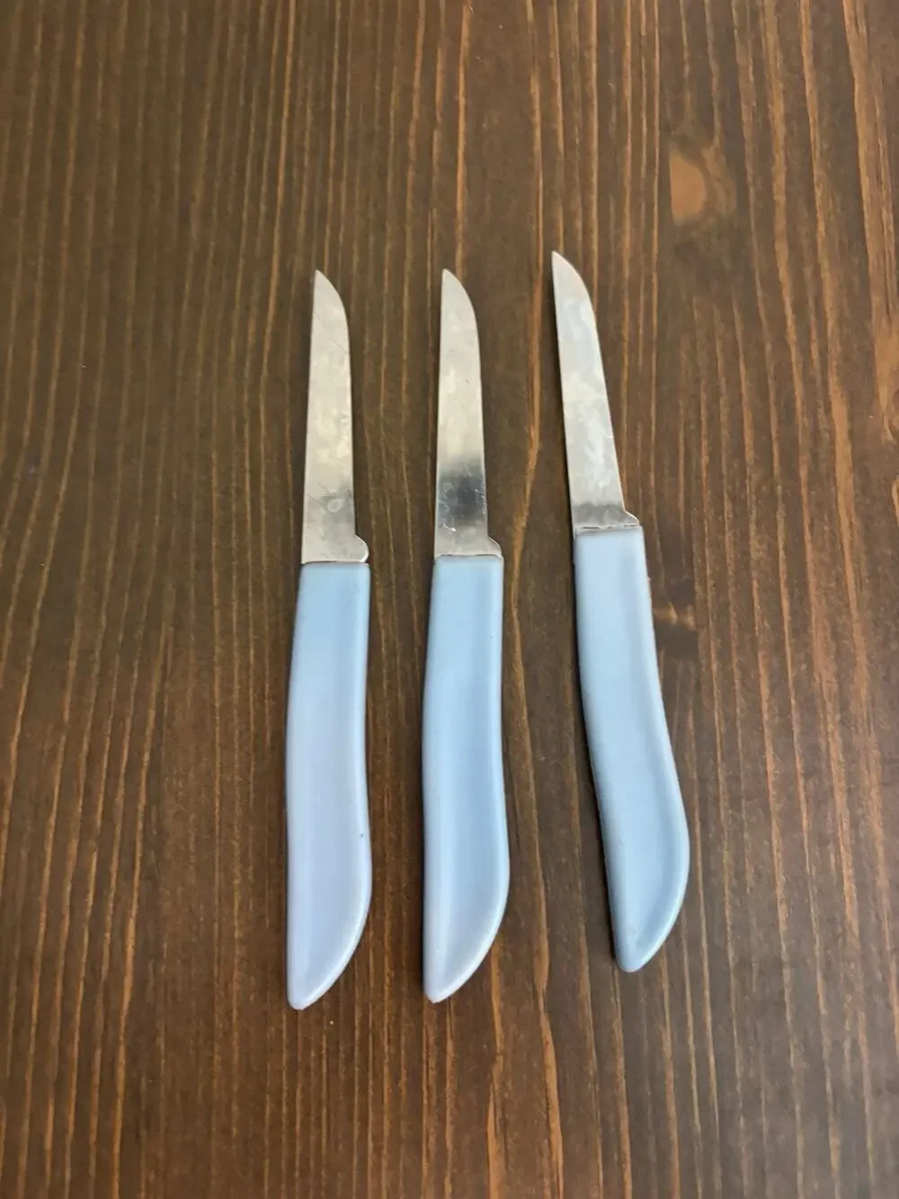 Lot of 3 Stainless Unbranded Kitchen Paring Knives Country Blue Handles